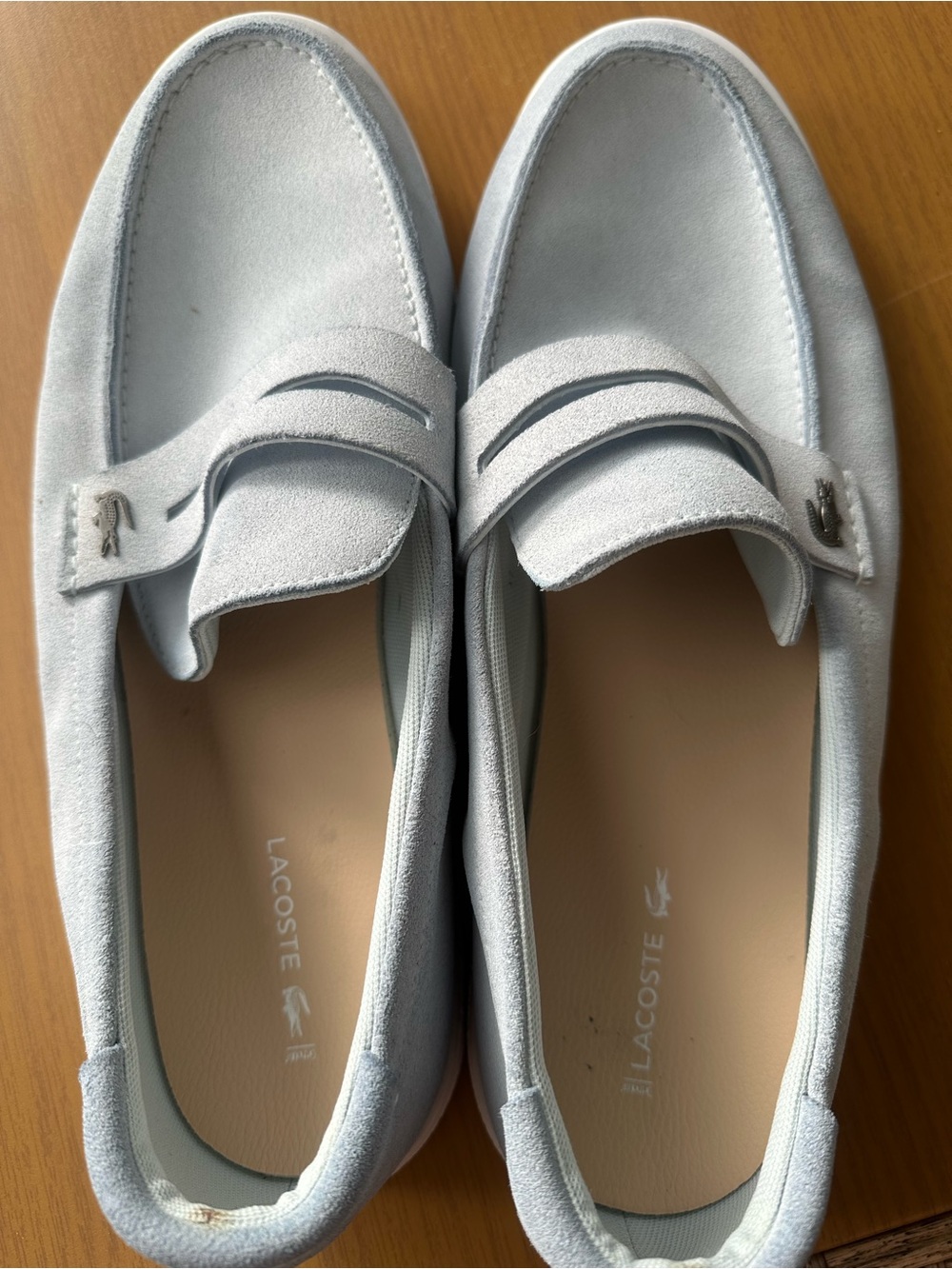 Lacoste Women's Light Gray Suede Penny Loafers